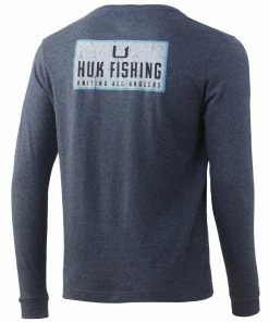 Mens Huk Long Sleeve Stack Logo Pocket Tee
