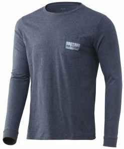 Mens Huk Long Sleeve Stack Logo Pocket Tee